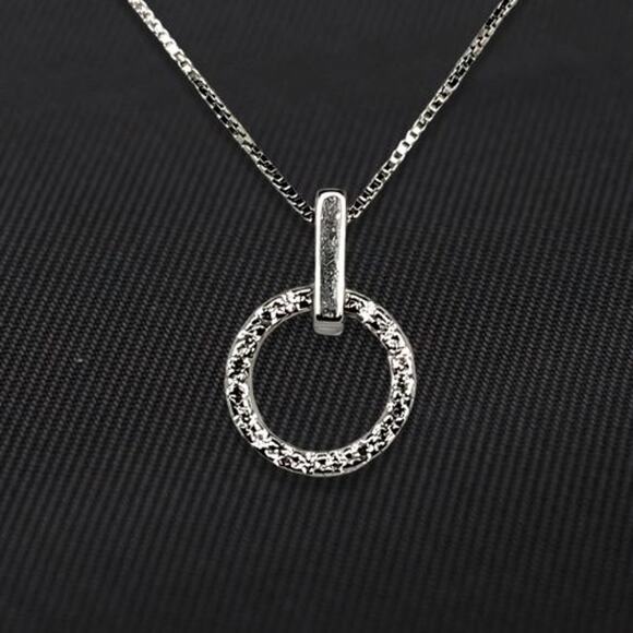 Circle Pendant Necklace Micro Paved CZ 925 Sterling Silver NWT - Picture 1 of 13